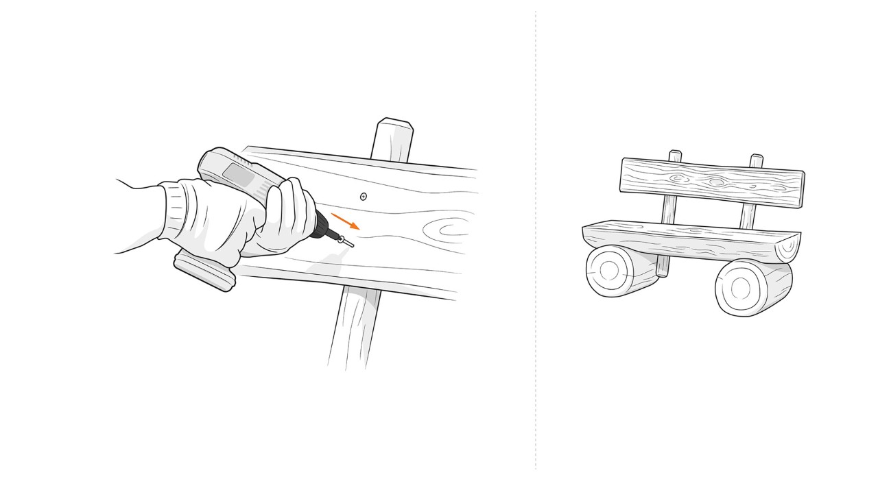 Illustration: Backrest is screwed to the posts of the garden bench